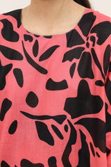 Plum Digital Lawn Peach Colour Printed Black Flowers On 2 pc stitched suit For Girls.