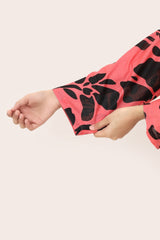Plum Digital Lawn Peach Colour Printed Black Flowers On 2 pc stitched suit For Girls.