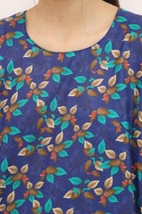 Plum Digital Lawn Blue Colour Printed Sea Green Beige Leaves On 2 pc stitched suit For Girls