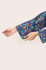 Plum Digital Lawn Blue Colour Printed Sea Green Beige Leaves On 2 pc stitched suit For Girls