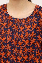 Plum Digital Lawn Blue Colour Printed Red Orange Flowers On 2 pc stitched suit For Girls.