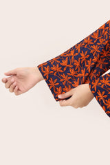 Plum Digital Lawn Blue Colour Printed Red Orange Flowers On 2 pc stitched suit For Girls.