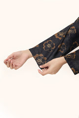 Plum Digital Lawn Black Colour Printed Golden Flowers On 2 pc stitched suit For Girls.