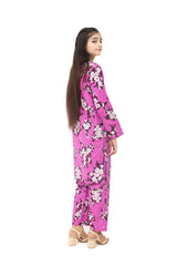 Plum 100% Cotton Lawn Purple Colour Printed White Burgundy Flowers Embroidered White threads On Stitched 2 pc suit for Girls.