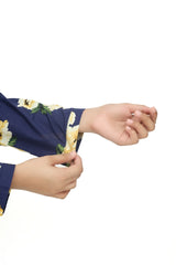 Plum 100% Cotton Lawn Dark Blue Colour Printed Yellow White Flowers Embroidered White threads On Stitched 2 pc suit for Girls.