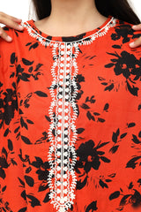 Plum 100% Cotton Lawn Rust Colour Printed Black Flowers Embroidered White threads On Stitched 2 pc suit for Girls.