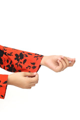 Plum 100% Cotton Lawn Rust Colour Printed Black Flowers Embroidered White threads On Stitched 2 pc suit for Girls.