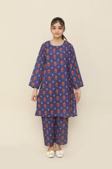 Plum Premium Khaddar Blue Colour Printed Red Sky Blue Yellow Flowers On 2 pc Stitched suit For Girls