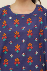 Plum Premium Khaddar Blue Colour Printed Red Sky Blue Yellow Flowers On 2 pc Stitched suit For Girls