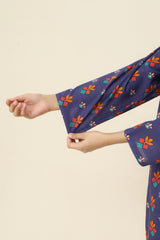 Plum Premium Khaddar Blue Colour Printed Red Sky Blue Yellow Flowers On 2 pc Stitched suit For Girls