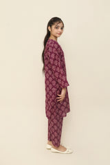 Plum Premium Khaddar Burgundy Colour Printed White Flowers On 2 pc Stitched suit For Girls