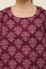 Plum Premium Khaddar Burgundy Colour Printed White Flowers On 2 pc Stitched suit For Girls