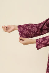 Plum Premium Khaddar Burgundy Colour Printed White Flowers On 2 pc Stitched suit For Girls
