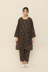 Plum Premium Khaddar Black Colour Printed Golden Patterns On 2 pc Stitched suit For Girls