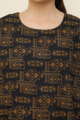 Plum Premium Khaddar Black Colour Printed Golden Patterns On 2 pc Stitched suit For Girls