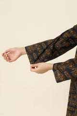 Plum Premium Khaddar Black Colour Printed Golden Patterns On 2 pc Stitched suit For Girls