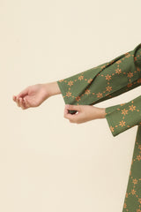 Plum Premium Khaddar Green Colour Printed Yellow Patterns On 2 pc Stitched suit For Girls