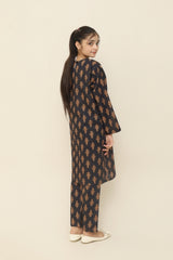 Plum Premium Khaddar Black Colour Printed Golden Leaves On 2 pc Stitched suit For Girls