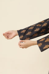 Plum Premium Khaddar Black Colour Printed Golden Leaves On 2 pc Stitched suit For Girls