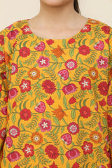Plum Premium Khaddar Deep Yellow Colour Printed Red Pink Green Flowers On 2 pc Stitched suit For Girls