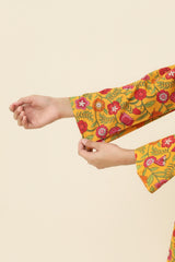 Plum Premium Khaddar Deep Yellow Colour Printed Red Pink Green Flowers On 2 pc Stitched suit For Girls