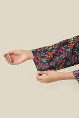 Plum Premium Khaddar Blue Colour Printed Colourful Flowers On 2 pc Stitched suit For Girls