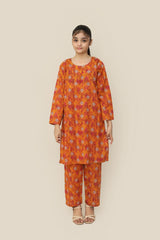 Plum Premium Khaddar Deep Yellow Colour Printed White Motifz On 2 pc Stitched suit For Girls