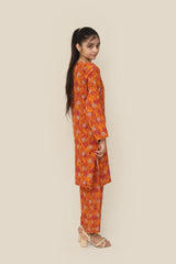 Plum Premium Khaddar Deep Yellow Colour Printed White Motifz On 2 pc Stitched suit For Girls