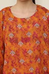 Plum Premium Khaddar Deep Yellow Colour Printed White Motifz On 2 pc Stitched suit For Girls