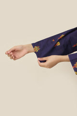 Plum Premium Khaddar Dark Blue Colour Printed Red Yellow Green Patterns On 2 pc Stitched suit For Girls