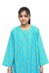 Plum Digital Lawn Sky Blue Colour Printed  Yellow Brown Leaves on 2 Pc stitched suit for Girls.