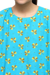 Plum Digital Lawn Sky Blue Colour Printed  Yellow Brown Leaves on 2 Pc stitched suit for Girls.