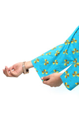 Plum Digital Lawn Sky Blue Colour Printed  Yellow Brown Leaves on 2 Pc stitched suit for Girls.
