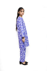 Plum Digital Lawn Lavender Colour Printed White Flowers on 2 Pc stitched suit for Girls.