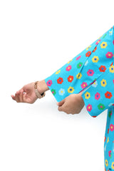 Plum Digital Lawn Sky Blue Colour Printed Red Yellow Pink Flowers on 2 Pc stitched suit for Girls.