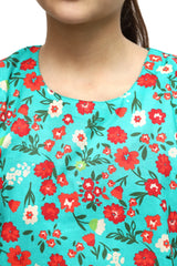 Plum Digital Lawn Sea Green Colour Printed Red Orange White Flowers on 2 Pc stitched suit for Girls.