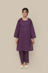 Plum Premium Khaddar Dark Purple Colour Printed Off White Red Flowers On 2 pc Stitched suit For Girls