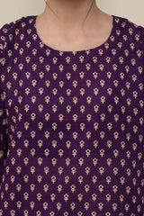 Plum Premium Khaddar Dark Purple Colour Printed Off White Red Flowers On 2 pc Stitched suit For Girls