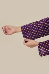 Plum Premium Khaddar Dark Purple Colour Printed Off White Red Flowers On 2 pc Stitched suit For Girls