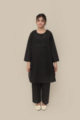 Plum Premium Khaddar Black Colour Printed Yellow White Flowers On 2 pc Stitched suit For Girls