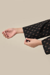 Plum Premium Khaddar Black Colour Printed Yellow White Flowers On 2 pc Stitched suit For Girls