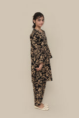 Plum Premium Khaddar Black Colour Printed Beige Leaves On 2 pc Stitched suit For Girls