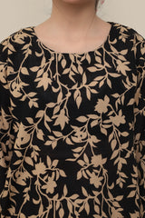 Plum Premium Khaddar Black Colour Printed Beige Leaves On 2 pc Stitched suit For Girls