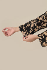 Plum Premium Khaddar Black Colour Printed Beige Leaves On 2 pc Stitched suit For Girls