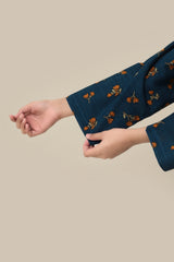 Plum Premium Khaddar Zinc Colour Printed Mustard Olive Flowers On 2 pc Stitched suit For Girls