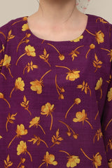 Plum Premium Khaddar Purple Colour Printed Golden Flowers On 2 pc Stitched suit For Girls