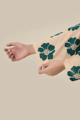 Plum Premium Khaddar Almond Colour Printed Green Flowers On 2 pc Stitched suit For Girls