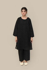 Plum Premium Khaddar Black Colour Printed Grey Dots On 2 pc Stitched suit For Girls