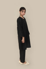 Plum Premium Khaddar Black Colour Printed Grey Dots On 2 pc Stitched suit For Girls