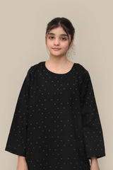 Plum Premium Khaddar Black Colour Printed Grey Dots On 2 pc Stitched suit For Girls